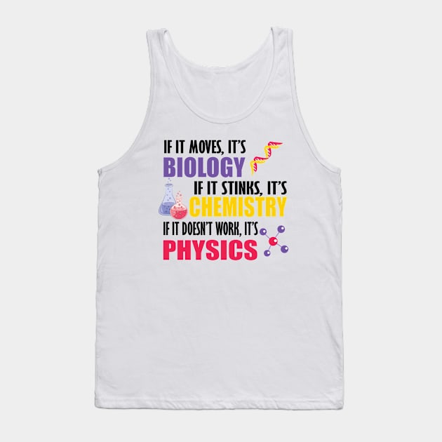 If It Moves It's Biology If It Stinks It's Chemistry If It Doesn't Work It's Physics Tank Top by TheInkElephant